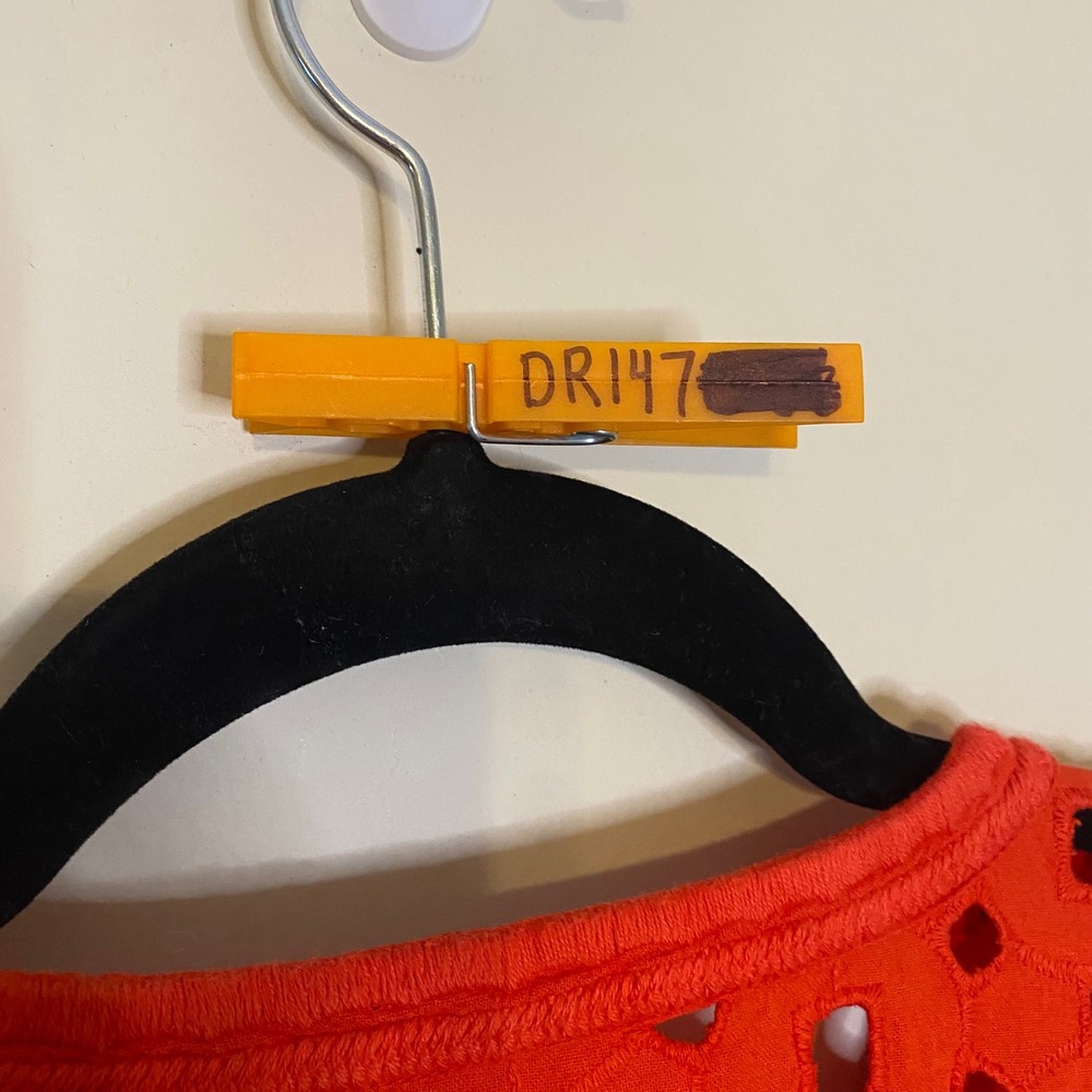 Madewell Eyelet Yoke Tassel Cuff Linen Blend Mini Dress Orange Red F0952 XXS - Picture 6 of 8